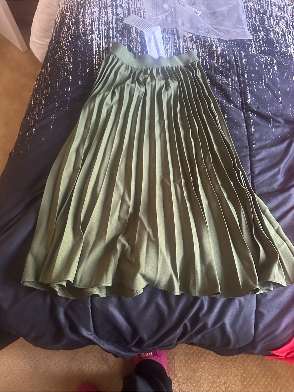 Grace Karin Olive Green Pleated Midi Skirt